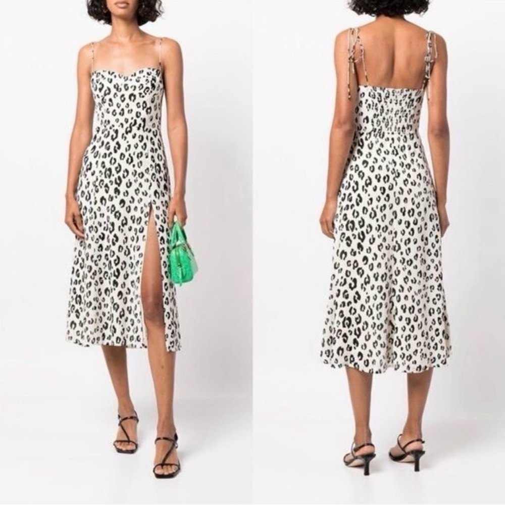 Reformation Juliette Leopard Print Slip Dress in Cream and Black
